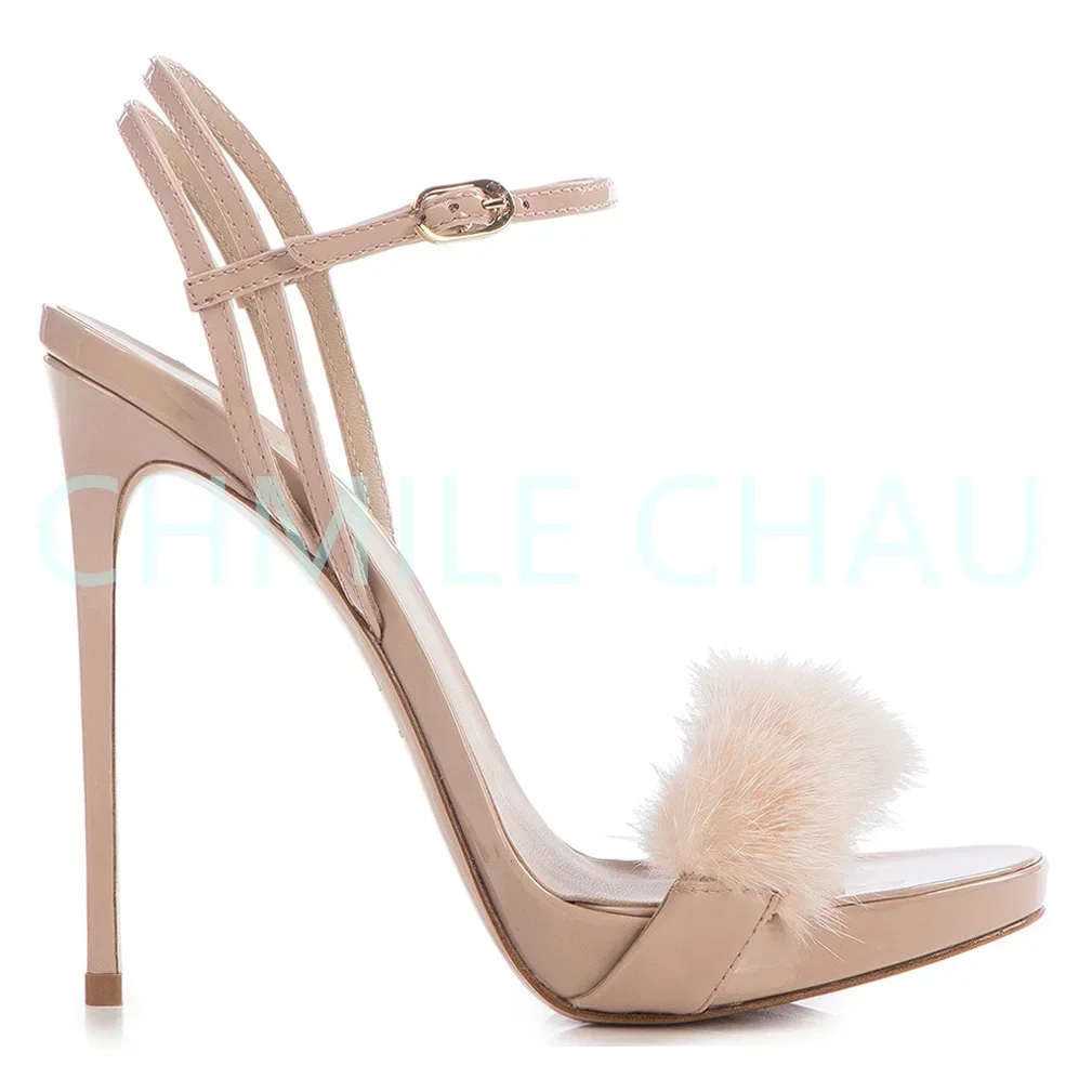 

【Measure your feet length before order】Women Stiletto High Heel Fur Sandals Wedding Evening Shoes Zapatos Tacon Mujer 24-CHC-30