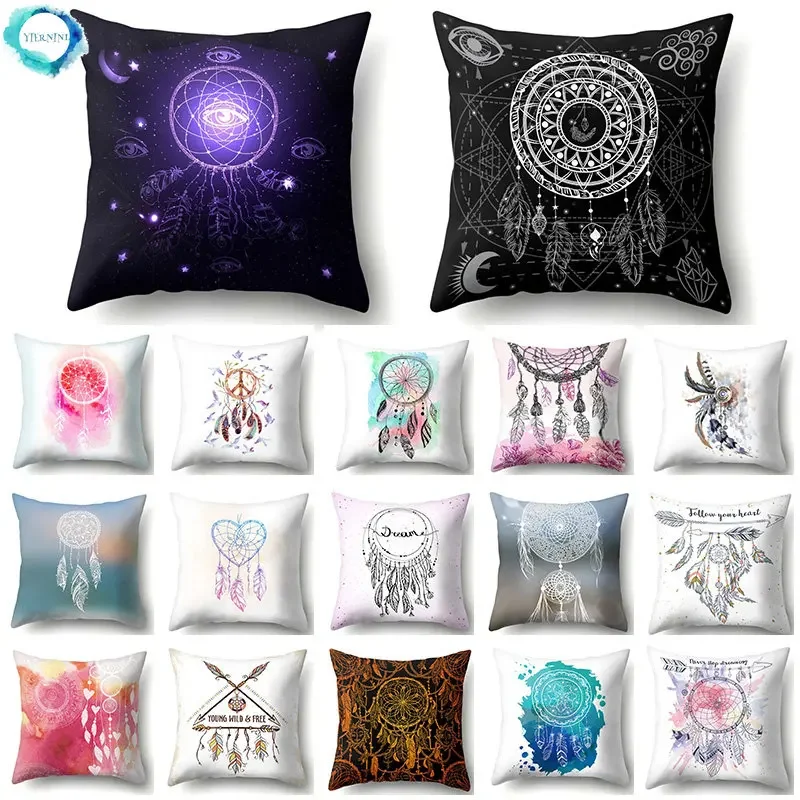 boho indain pillow cushion cover feather dreamcatcher decoration sofa car cushions home decor pillowcase 45*45