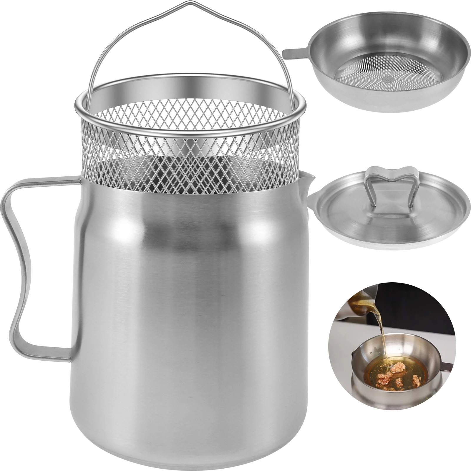 

Stainless steel filter oil tank 2/1.5L with filter screen high-efficiency and multifunctional filter oil tank kitchen tool