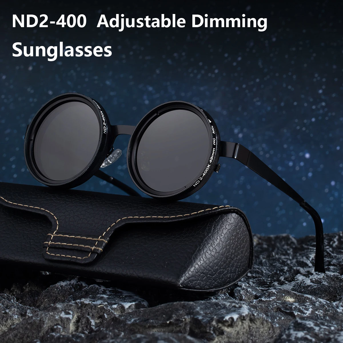 Hiking ND2-400 9 Level Adjustable Dimming Polarized Glasses Men Women Punk Round Sun Glasses Driving Eyeglasses ND Filter