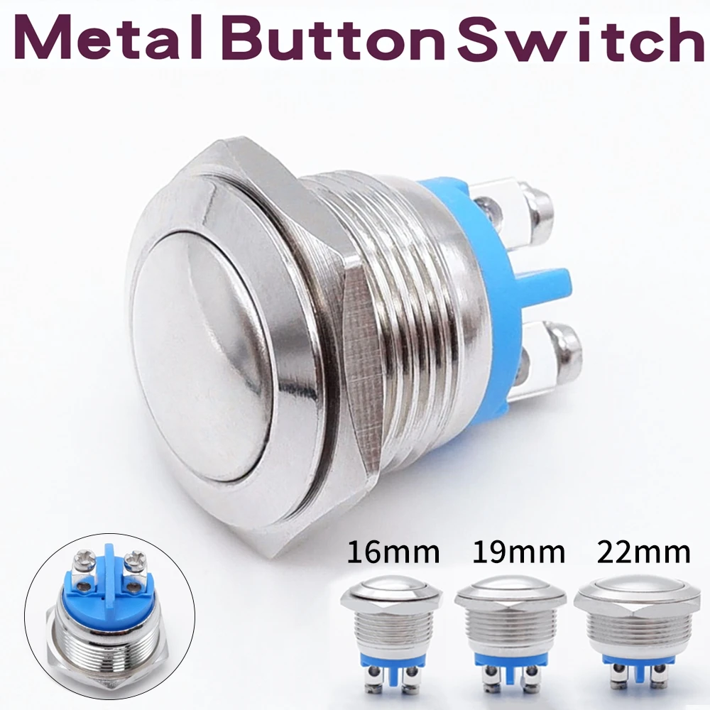 Metal Push Button Switch 16mm 19mm 22mm 1NO Momentary Reset Self Screw Terminal Waterproof Car Engine Doorbell PC Power Switch