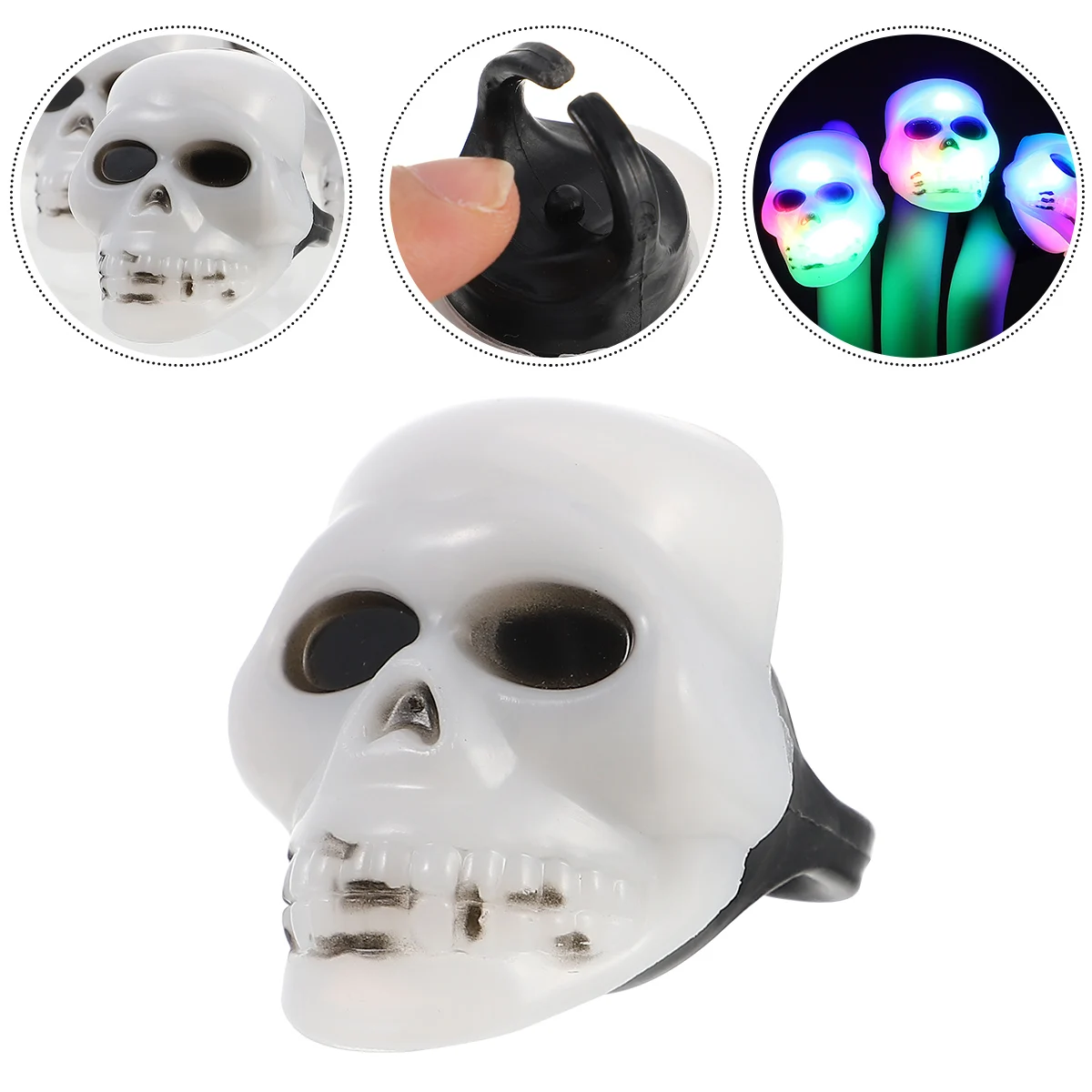 

10pcs Halloween Led Glowing Skull Luminous Party Supplies Adjustable Finger Ring Decor Ring For Kids Adults