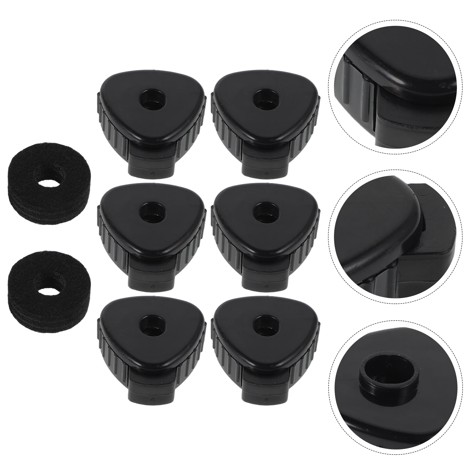 

6Pcs Drum Cymbal Quick Release Nuts Black Triangular Plastic Caps with Cotton Cushion Percussion Accessories Cymbal Clamp