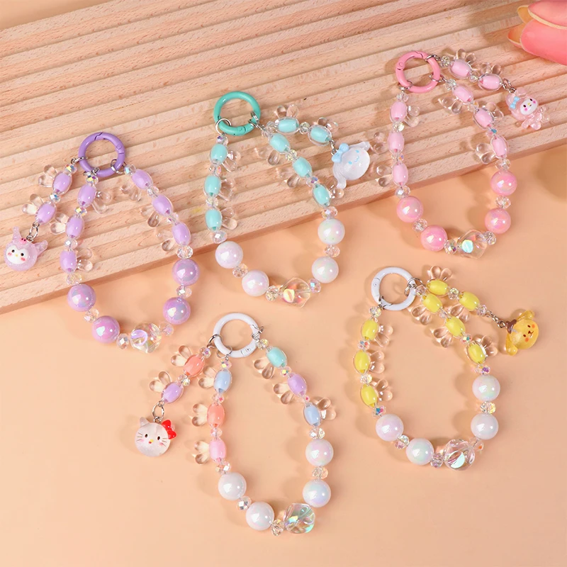 Kawaii Sanrio Mobile Phone Pendant Kuromi My Melody Anti-lost Lanyard Key Wrist Rope Cute Jewelry Anime Women's Bracelet Gift