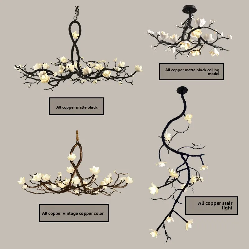 ثريا على شكل زهرة فرعية من النحاس بالكامل، ثريا غرفة الشاي الرجعية الهادئة الفاخرة