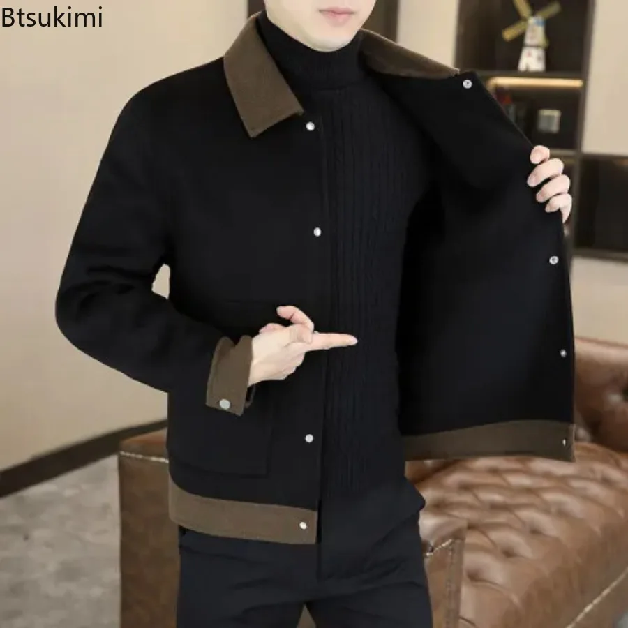 

Autumn Winter Men's Clothing Korean Style Casual Woolen Coats Long Sleeve Laple Double-side Woolen Warm Windbreaker Jackets Male