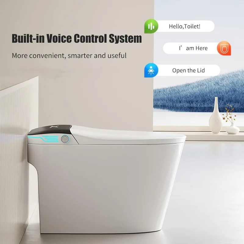 Smart Toilet with Vioce Control, AUTO Open/Close Lid, Bubble Shield, Smart Toilet with Bidet Built in, Foot Kick Operation,