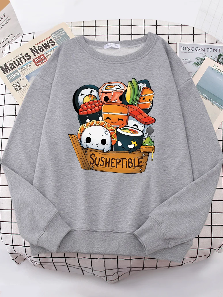 Kawaii Delicious Food Sushi Babys Women\'s Sweatshirt Fashion Warm Hoody Casual Loose Hoodies Soft versized Women Streetwear