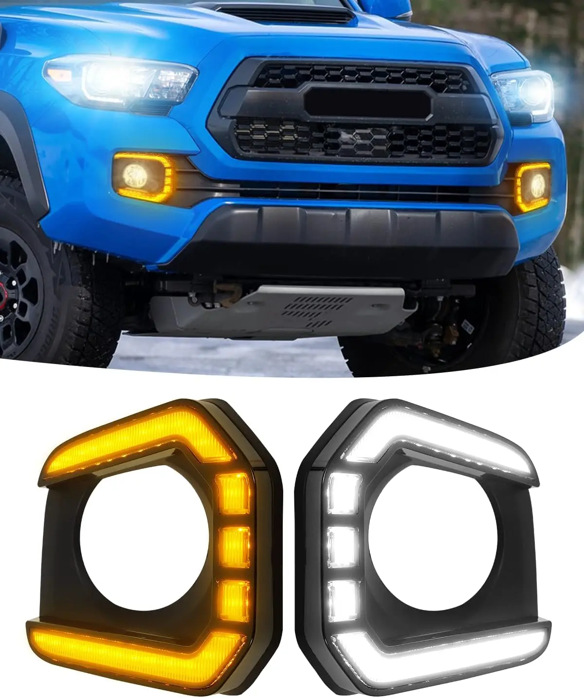 

LED Fog Lights Assemblies 2016-2023 Tacoma DRL Daytime Running Lights Amber Turn Signal LED Fog Lamps Cover Tacoma Accessories