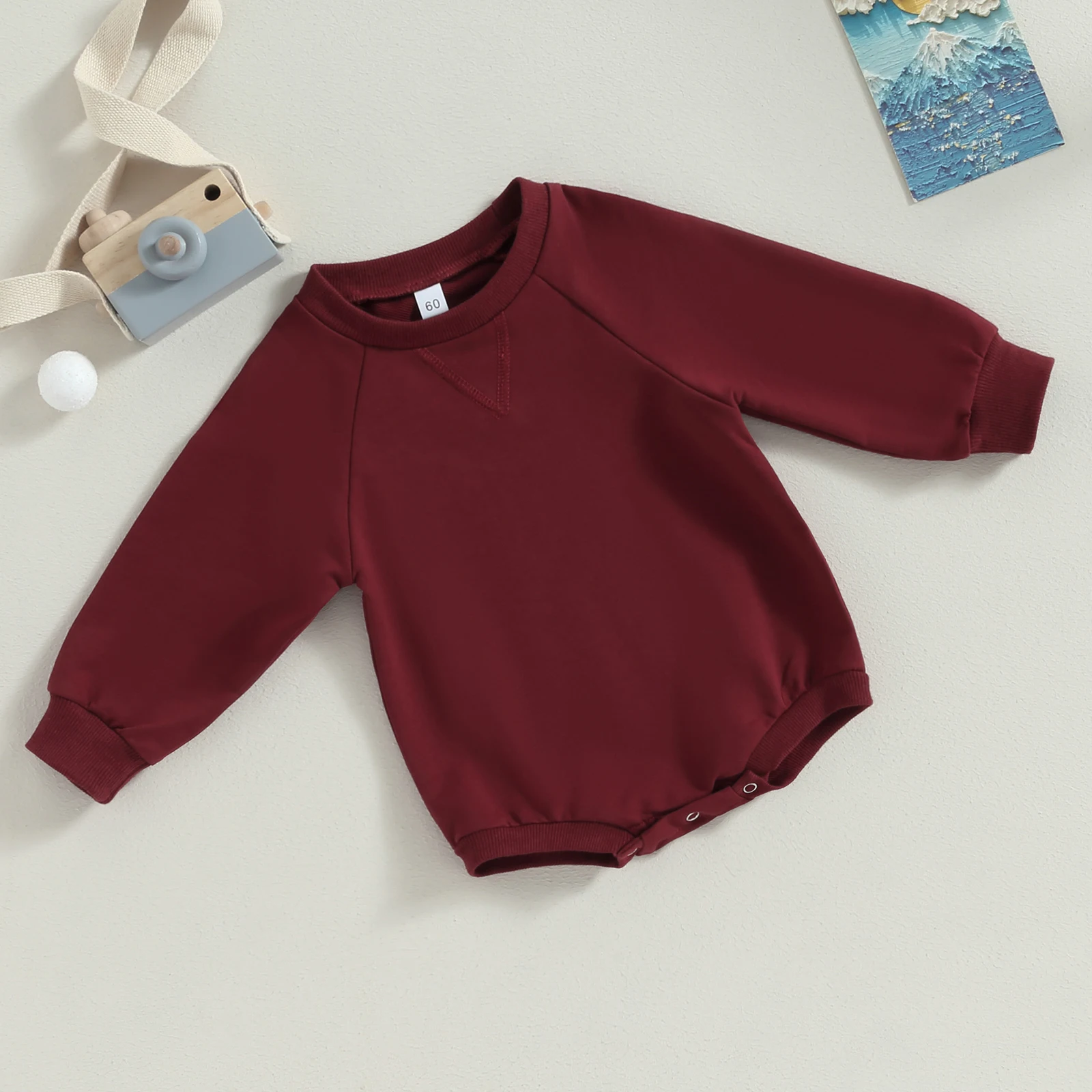 Unisex Baby Boy Girl Solid Color Long Sleeve Bubble Romper Oversized T-Shirt Bodysuit Top Fall Spring Baby Jumpsuits Clothes