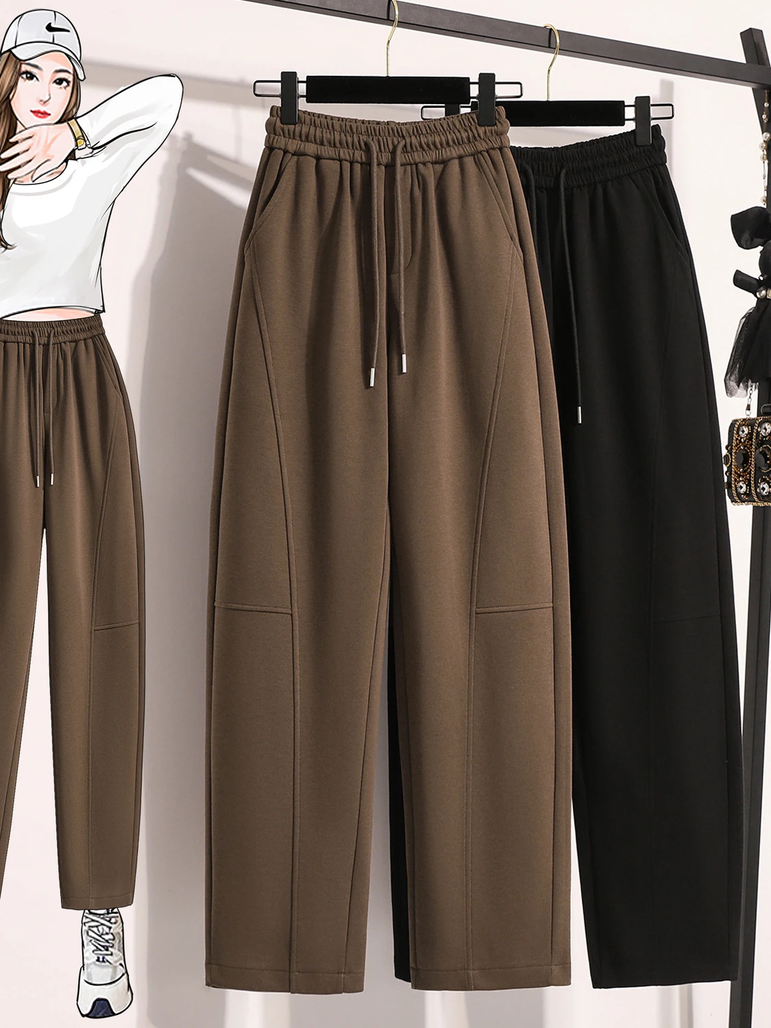 

Faionable Color Blo Harajuku Sle Casual Sports Pants Women's plus Size Dstring Elastic Waist Loose Fit Trousers