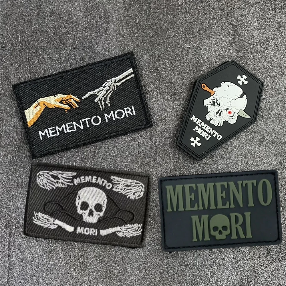 Memento Mori Tactical Morale Badge Hook&Loop Skeleton Finger Embroidered Armband Patch Backpack Stickers Applique for Clothing