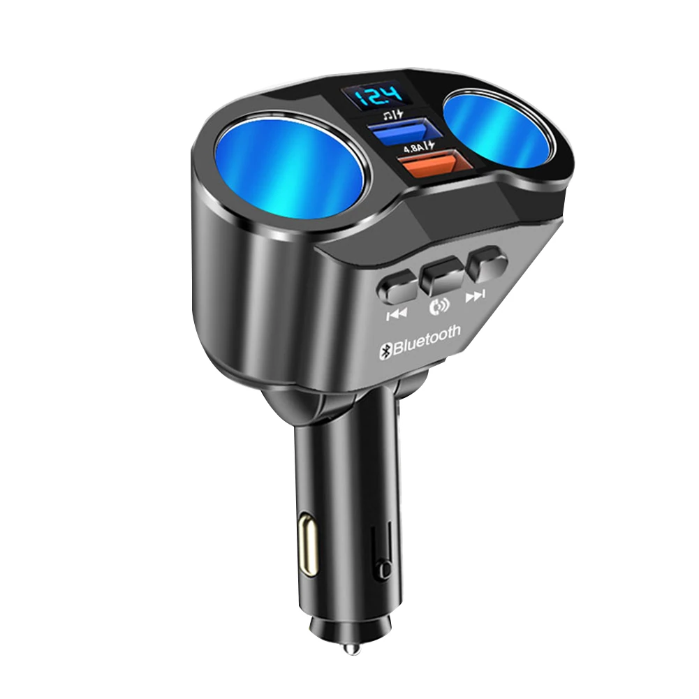 

Автомобильное зарядное устройство с двумя портами USB, 2-полосный автоматический разъем прикуривателя, разветвитель постоянного тока 12-24 В, 4,8 А, Bluetooth 5,0, MP3-плеер с громкой связью и солнцем