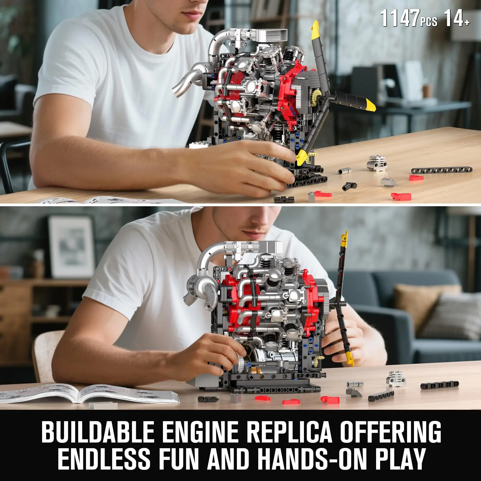 Mould King 10211 Kit modello motore aereo da lavoro, display educativo STEM alimentato da 1147 pezzi per 14+ adolescenti e adulti, idea regalo