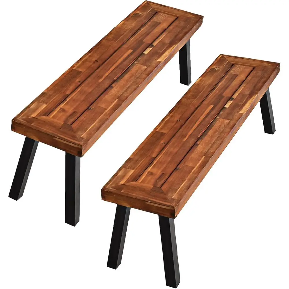 

Outdoor Acacia Wood Picnic Bench, Patio Dining Furniture with Steel Legs, Suitable for Garden, Poolside, and Indoor Use (2, Teak