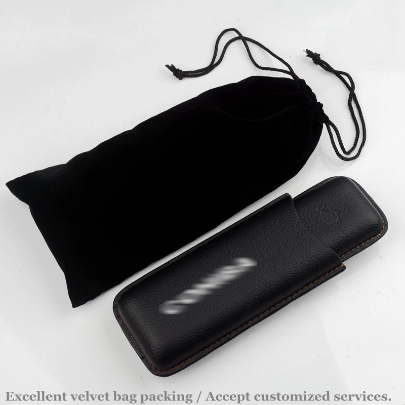 Black Cigar Case Leather Cigar Holder Black Travel Humdor Fit 2 Tubes 50R Tobacco Box Exellent Smoking Accessory for Men