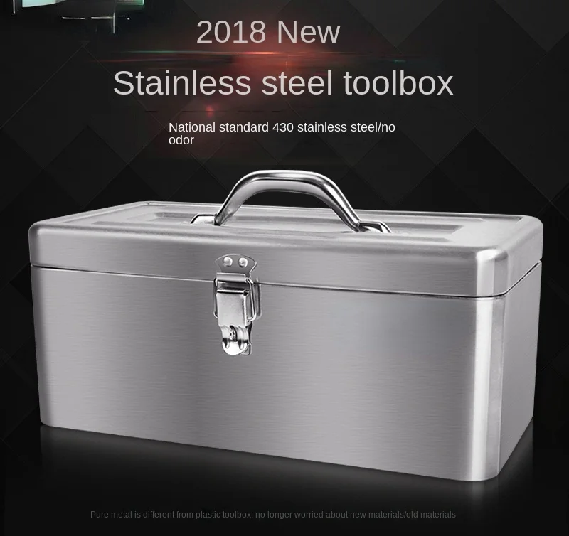 Stainless Steel Toolbox Thickened Metal Suitcase Storage Box Hardware Repair Tool Box Double Layer