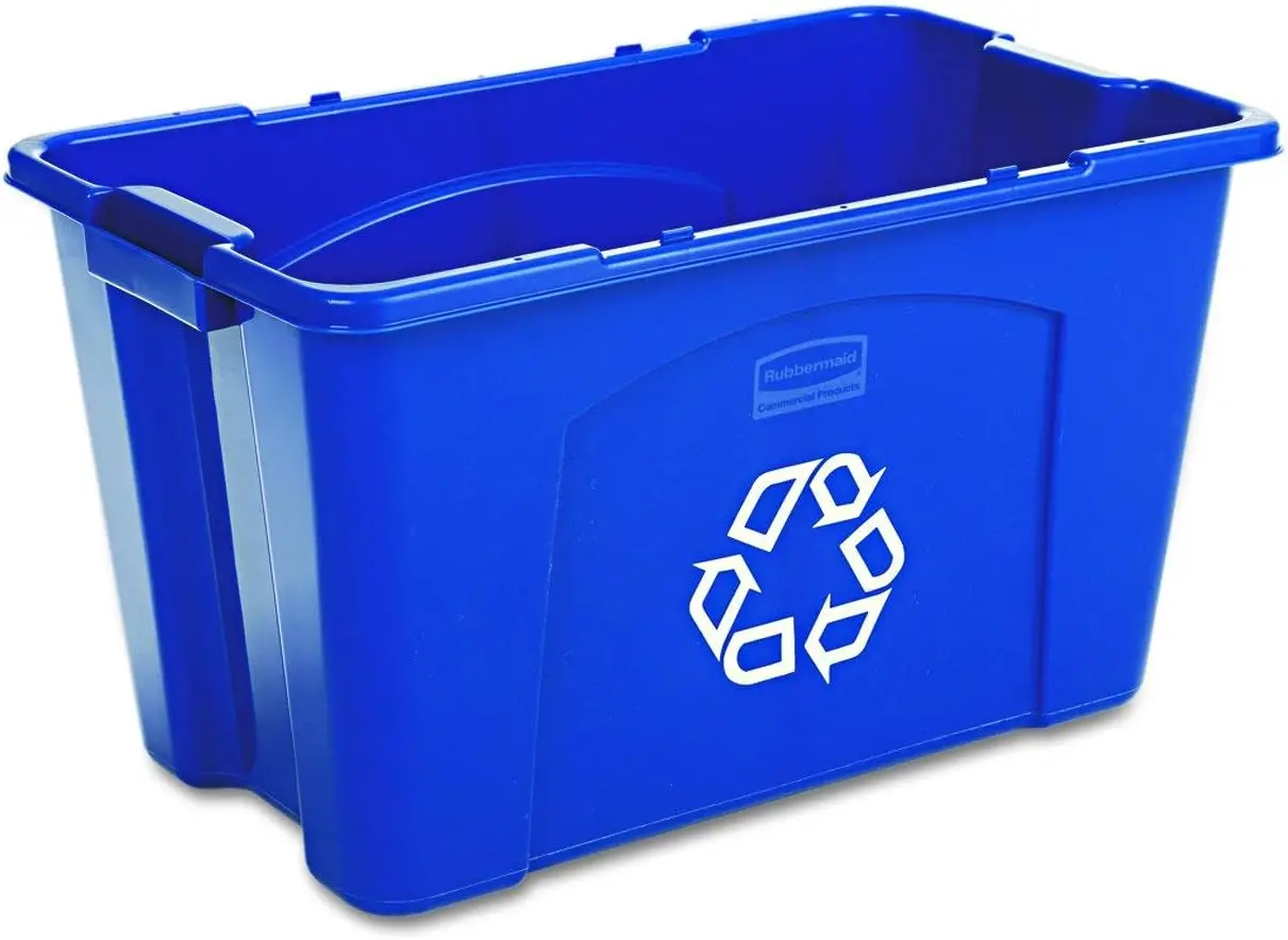 

18 Gallon Stackable Recycling Bin for Paper and Packaging, Indoor/Outdoor Use in Homes, Garages, Commercial Facilities, Blue