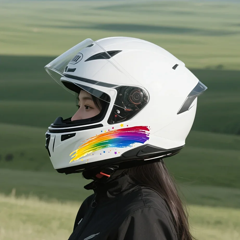 Motorcycle Helmet Stickers, 2 Sheets Rainbow Paper Airplane Star Designs, Perfect for Motorcycle Gear