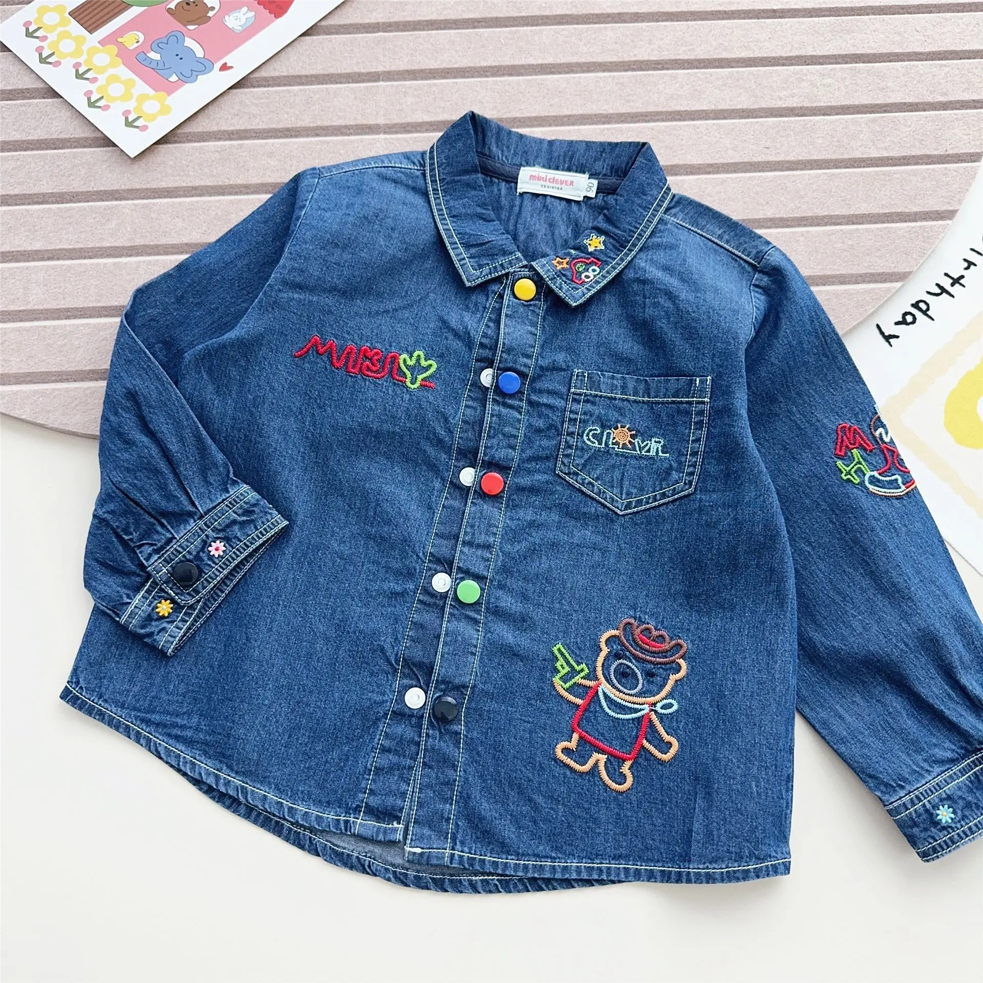 Mantel Bordir Lucu Jepang Baru Musim Gugur 2025 untuk Anak Laki-laki dan Perempuan Kerah Koboi Bergaya Kemeja Ukuran Kecil dan Menengah