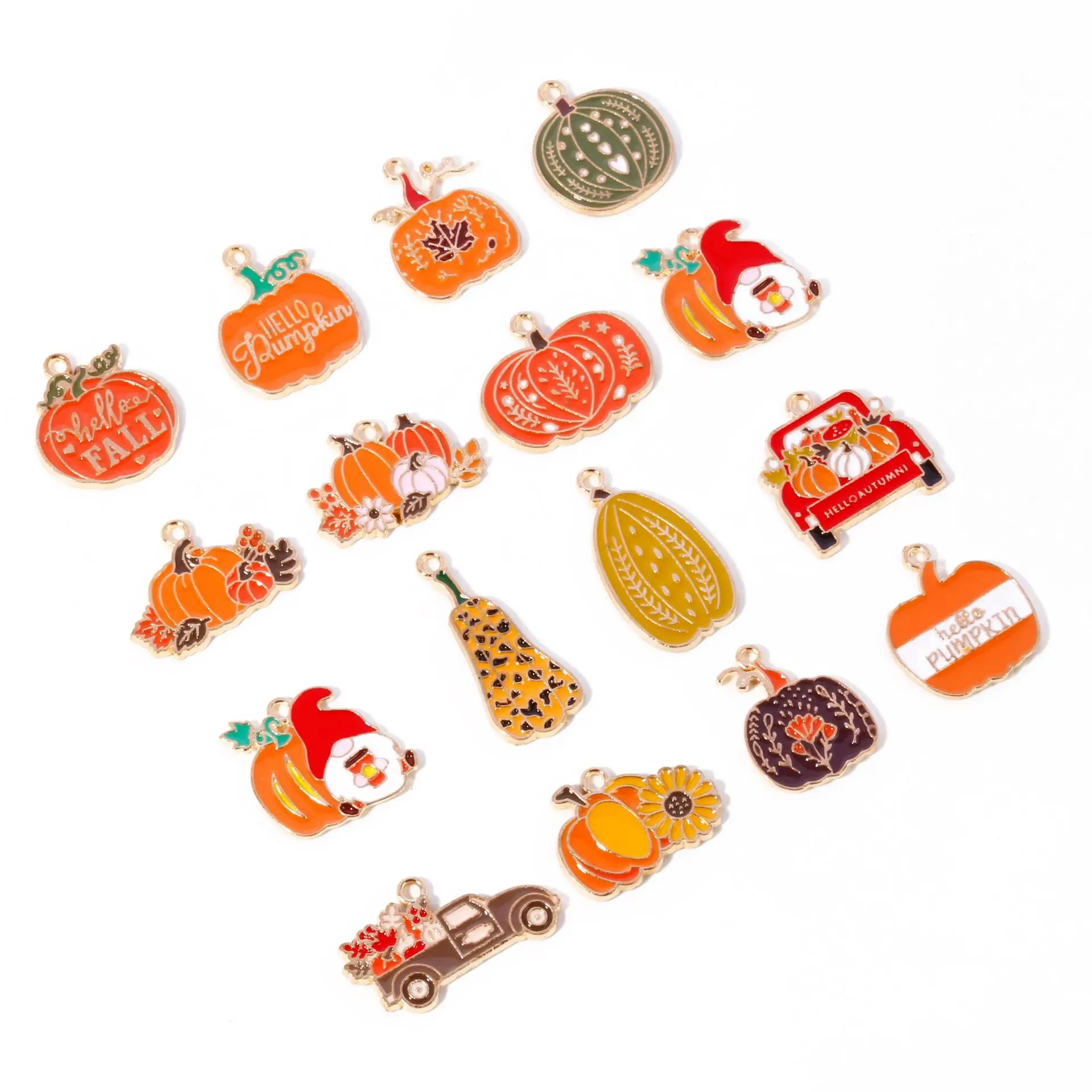 New 10PCS Zinc Alloy Oil Drip Enamel Pumpkin Thanksgiving Day Charms Pendant For Earrings Necklaces Jewelry Making Accessories