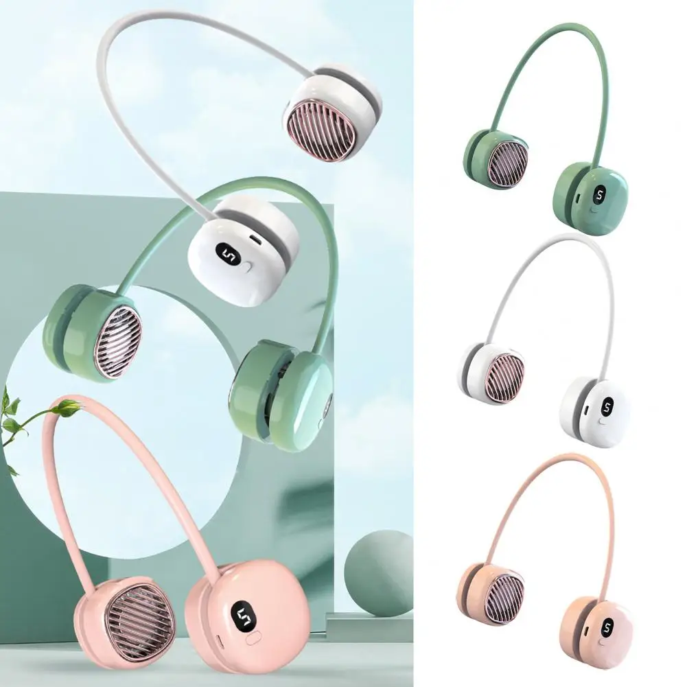 مروحة رقبة معلقة بدون أوراق شاشة ديجيتال 5 سرعات تدفق هواء قوي 360 درجة قابلة لإعادة الشحن مروحة محمولة كسولة بشريط حول الرقبة