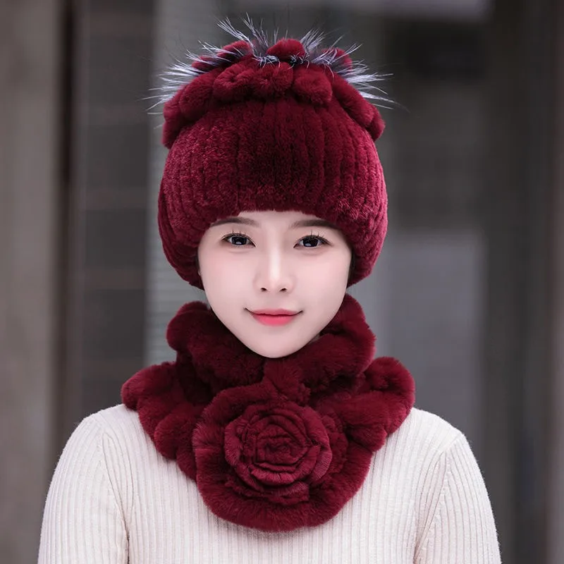 New style fur hat for women to keep warm in autumn and winter thickened ears a scarf set middle-aged elderly mothers