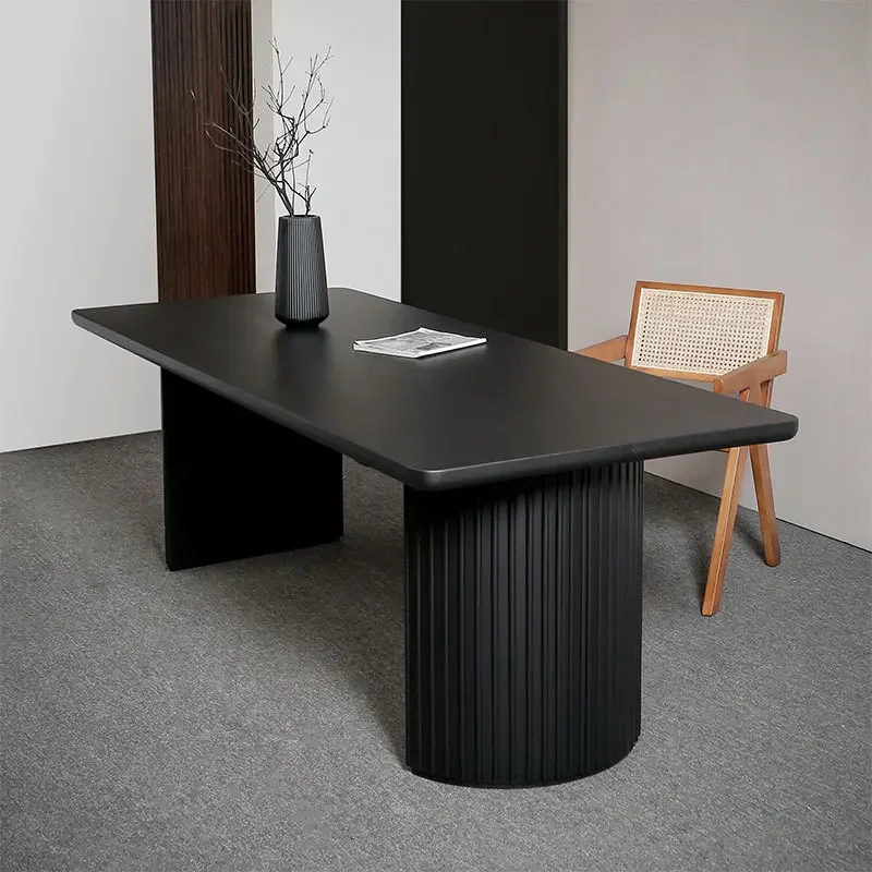 Black solid wood dining table rectangular table