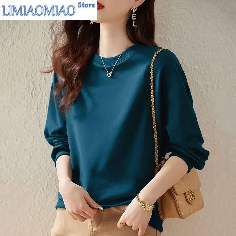 Fashion Solid Color Spring Autumn Sweatshirts Women New Classic Long Sleeve O-collar Office All-match Lady Comfortable Top