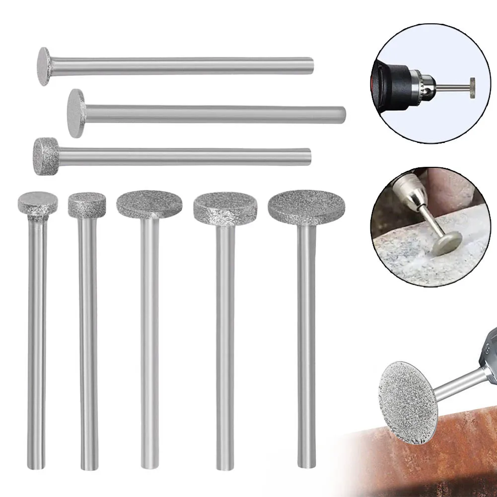 2PCS Diamond Grinding Head Burrs Abrasive Polishing Jade Stone Carving 3mm Shank Nail Bit Jade Stone Metal Cutting Carving Drill