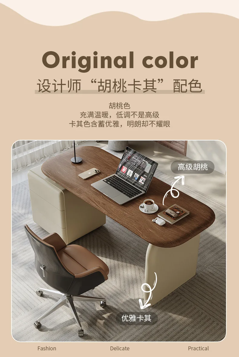 مكتب من الخشب الصلب، مكتب كمبيوتر للدراسة المنزلية، غرفة نوم قابلة للسحب، طراز كريمي بسيط