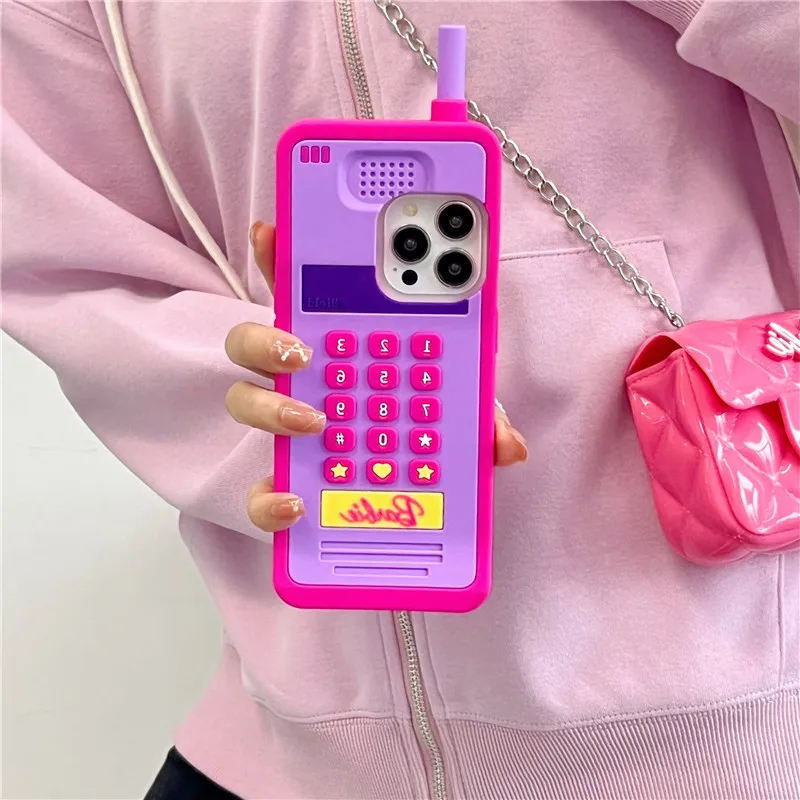 Barbie Girl Mobile Retro Phone Case for iPhone 15 14 13 12 11 Pro Max 15Pro Barbies Telephone landline Protect Silicone Cover