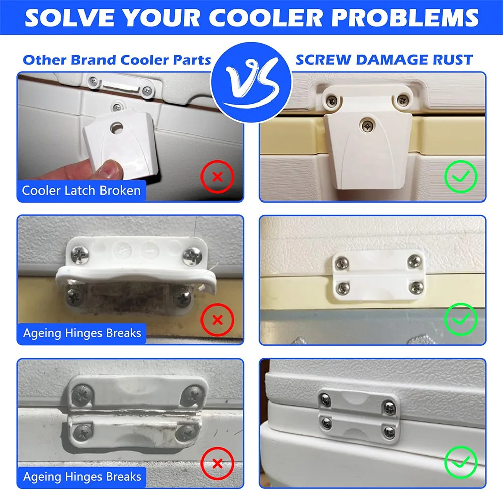 2026 New Cooler Hinge And Latch Kit For Igloo Repair, 4 Hinges 2 Latches With Screws, Replacement Parts For 25-165 Qt Ice Chest
