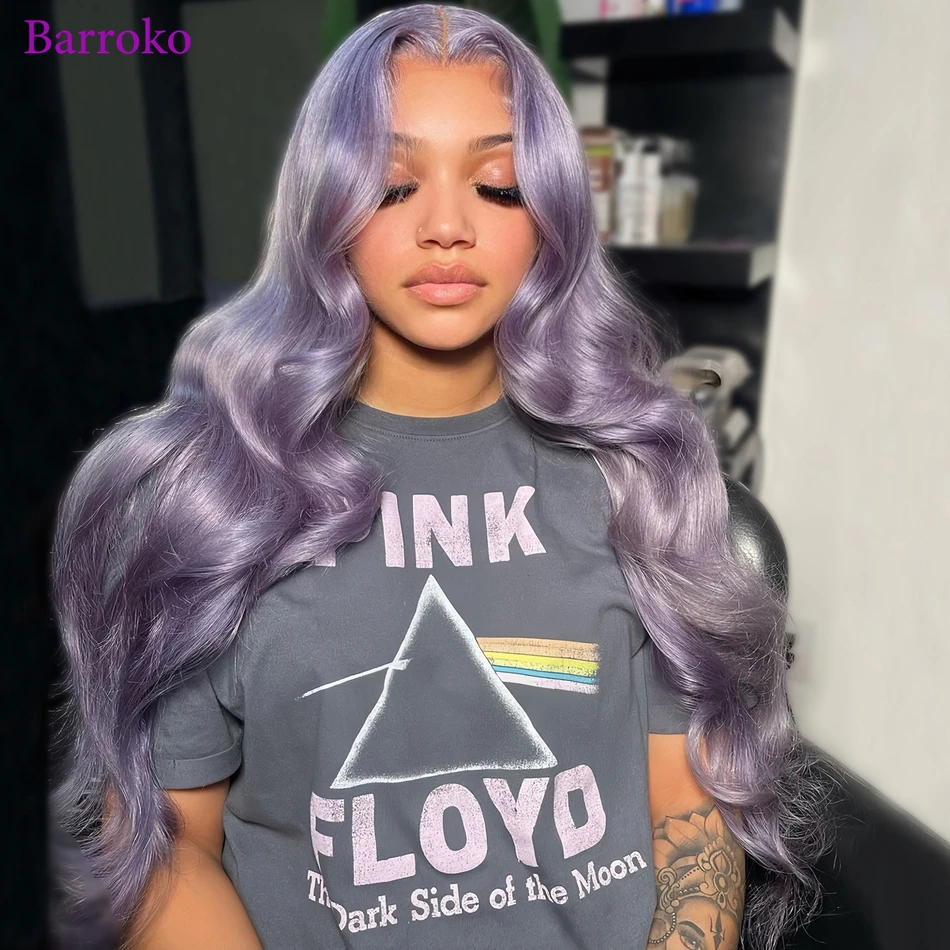 Barroko 13x4 Lace Frontal Wigs Lavender Purple Colored Body Wave Human Hair Wigs Pre Plucked Remy Hair 180% Transparent Lace Wig