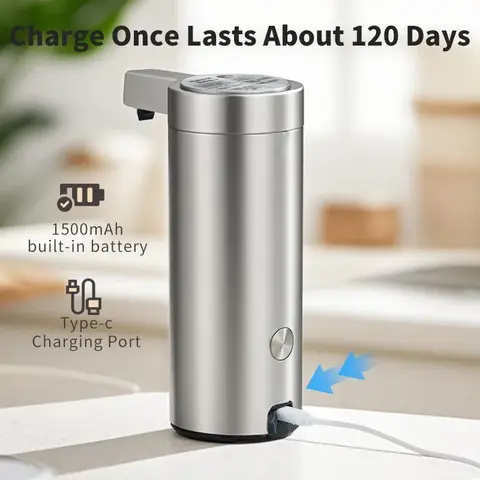 270ML 자동 센서 비누 디스펜서, 주방 싱크대용 터치리스 스마트 전기, 손 소독제/바디 워시, 304 스테인레스 스틸