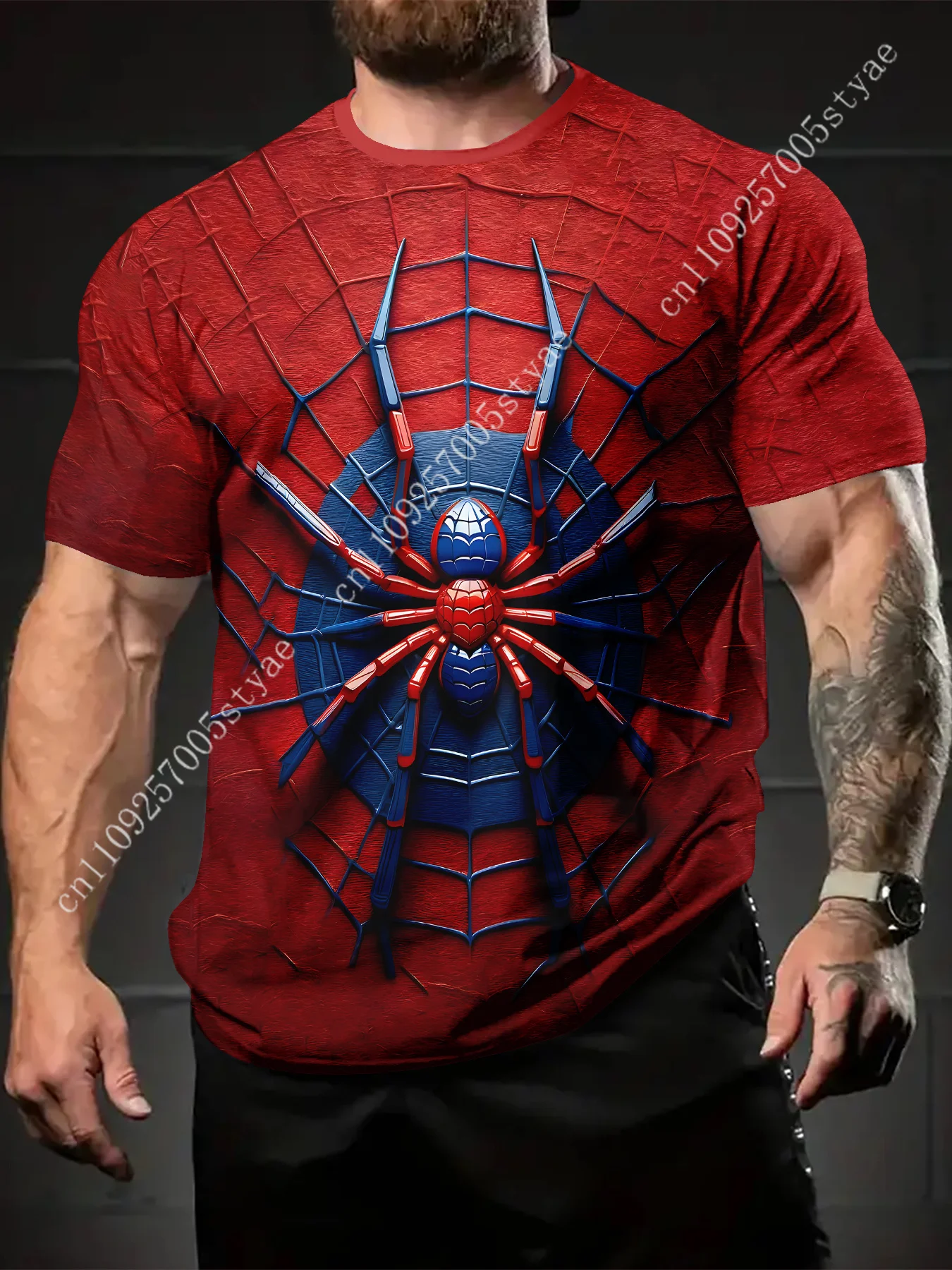 Marvel Men'S Summer Sports T-Shirt - Vibrant Red Color, Stylish 3D Spider Print, Comfortable Polyester Fabric Neck Short Sleeves