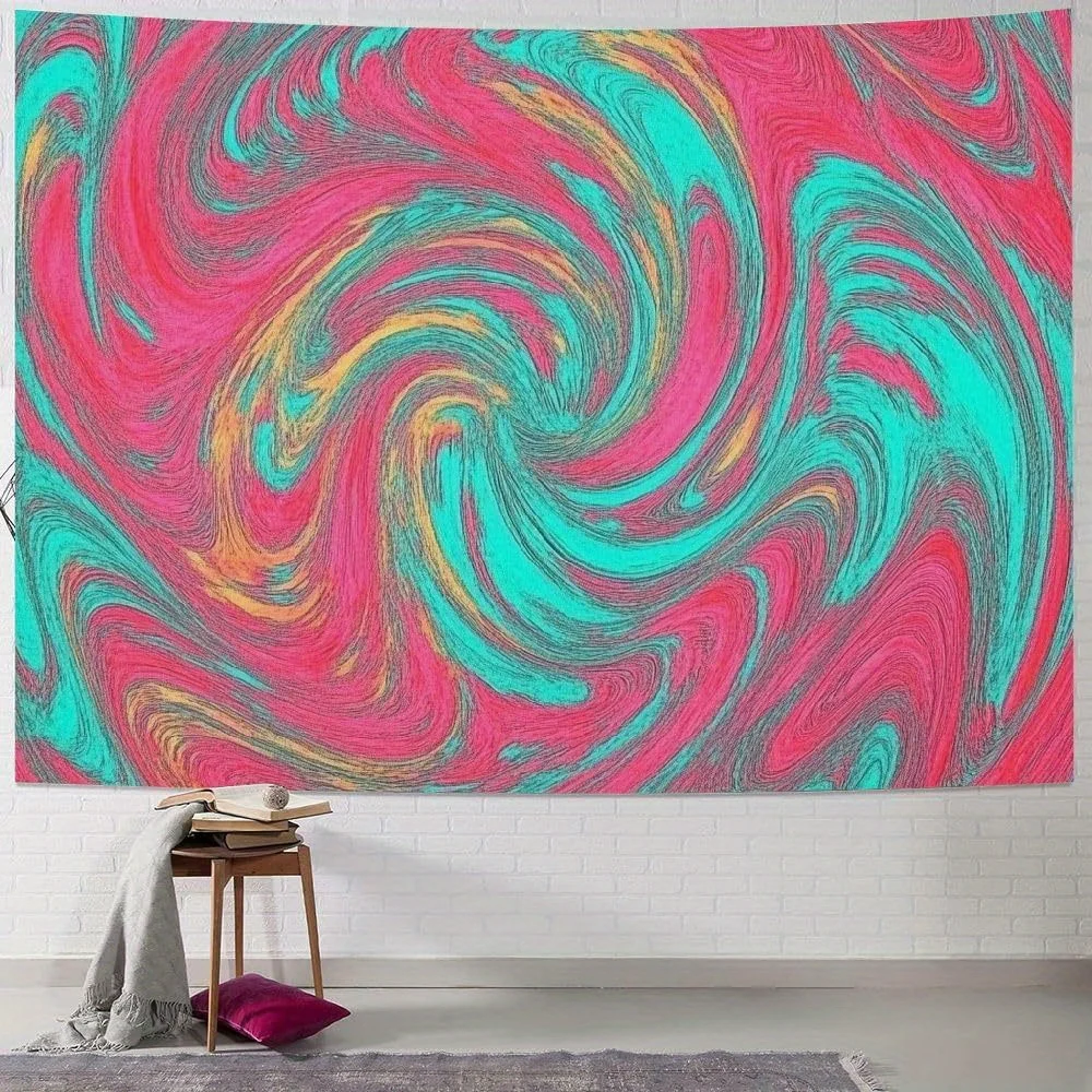 Tapiz de pared con textura Grunge de acuarela de mármol abstracto moderno, color rosa vibrante, turquesa, amarillo y blanco, 1 ud.