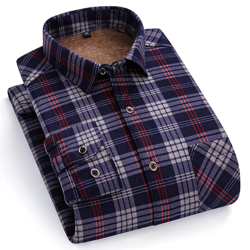 New Shirts For Man Fashion Plaid Autumn Winter Casual Business Men\'s Double-sided Fleece Plus Velvet Thick Warm Shirt Clothing