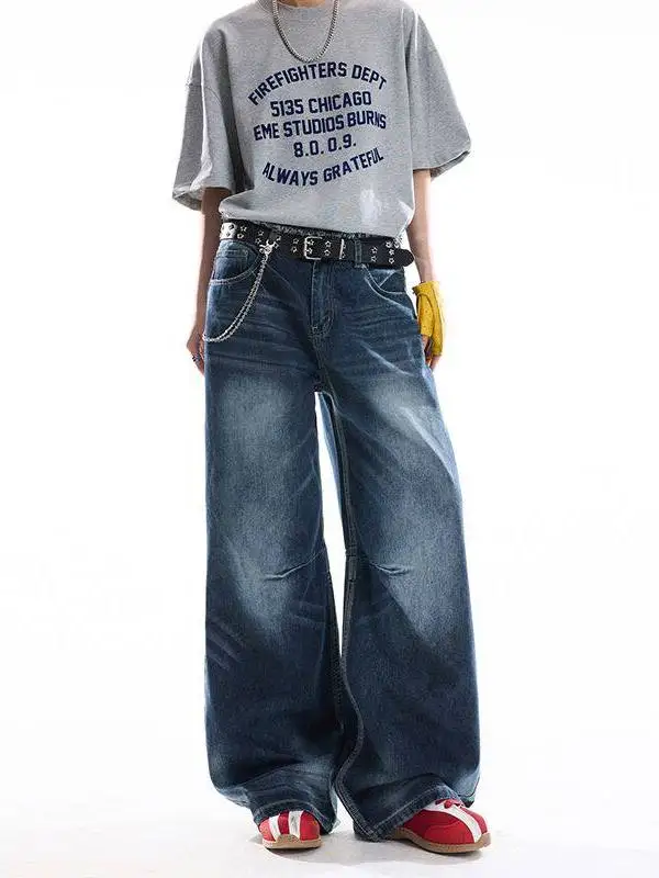 

Ретро джинсы унисекс с широкими штанинами, свободного кроя, из плотного денима, с высокой талией, прямого силуэта, повседневные брюки