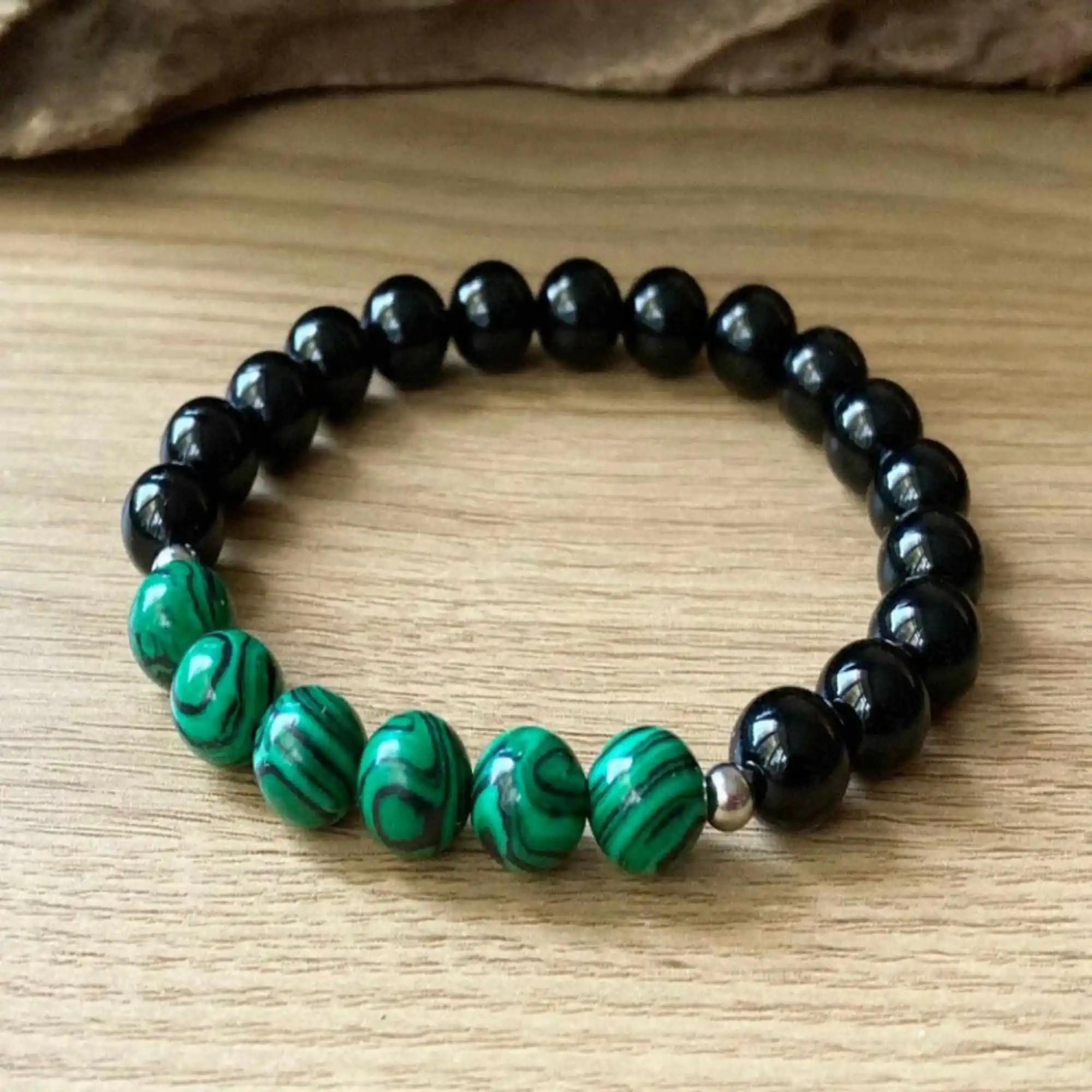 8mm round Malachite Black Tourmaline Yoga Chakra Bracelet Restore Lucky Wrist Classic Men's Bohemia Prayer