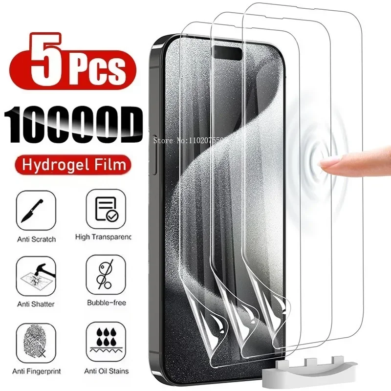 5PCS Ultra-thin Sensitive Hydrocoagulant Film for IPhone 16 15 14 13 11 12 Pro Max Protective Film for iPhone 13 MINI XR XS MAX