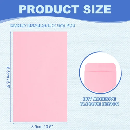 Imagen 2 del producto 100 Uds. Sobres de papel en blanco para dinero de 16,5x8,89cm, sobres para tarjetas de regalo, sobres para efectivo, bolsas porta dinero para cheques, entradas