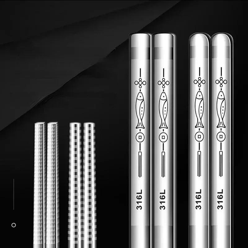 Reusable Korean Chopsticks 316L Stainless Steel Non-Slip Japanese Food Chinese Sushi Metal Laser Engraving Chop Sticks Tableware