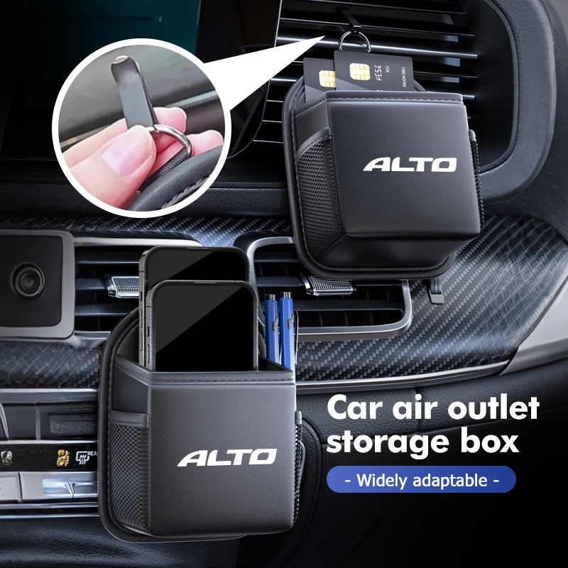 Organizador Universal para colgar en la salida de aire del coche, caja de almacenamiento de cuero para Suzuki Alto IGNIS KIZASHI LAPIN SAMURAI Swift SX4 WAGONR