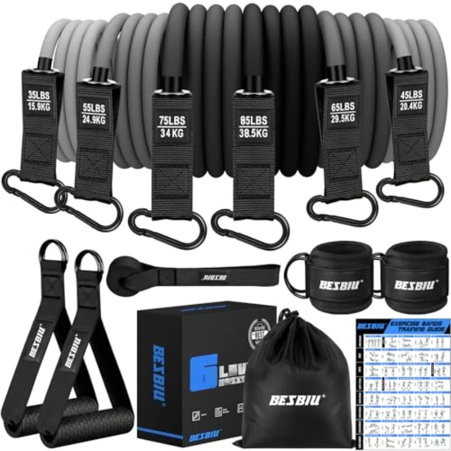 Fitnessbänder für Krafttraining und Stretching, strapazierfähiges Latex, schwarz, 360lb/420lb Widerstand mit Griffen, für die Türmontage