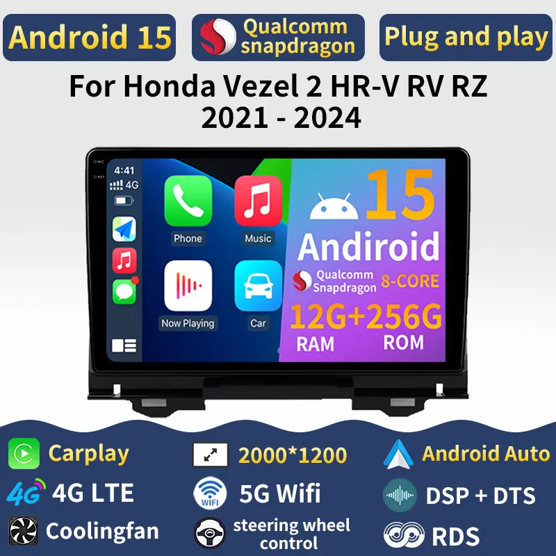 Android 15 Carplay For Honda Vezel 2 HR-V RV RZ 2021 2022 2023 2024 Navigation 360 Camera WIFI GPS Car Radio Auto DSP Video 2din