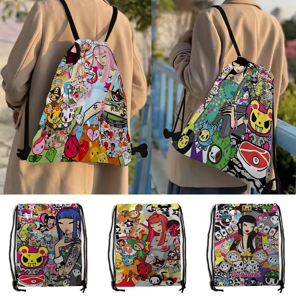 أزياء شعبية T-Tokidoki شعار شخصية الرباط على ظهره الرياضة حقيبة قاعة رياضة للنساء الرجال حقيبة التسوق #2
