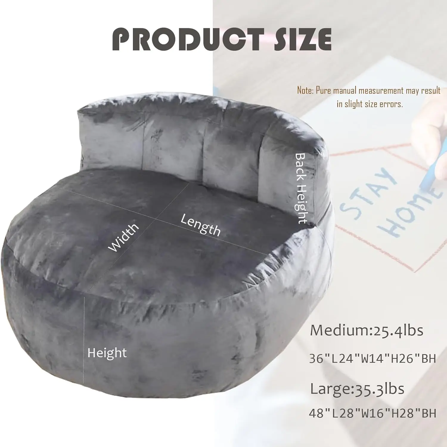 Back Support Bean Bag Chair for Adults,Kids & Teenagers Bean Bags with Memory Foam Filled,4FT Beanbag Chairs Large Sofa with Dut