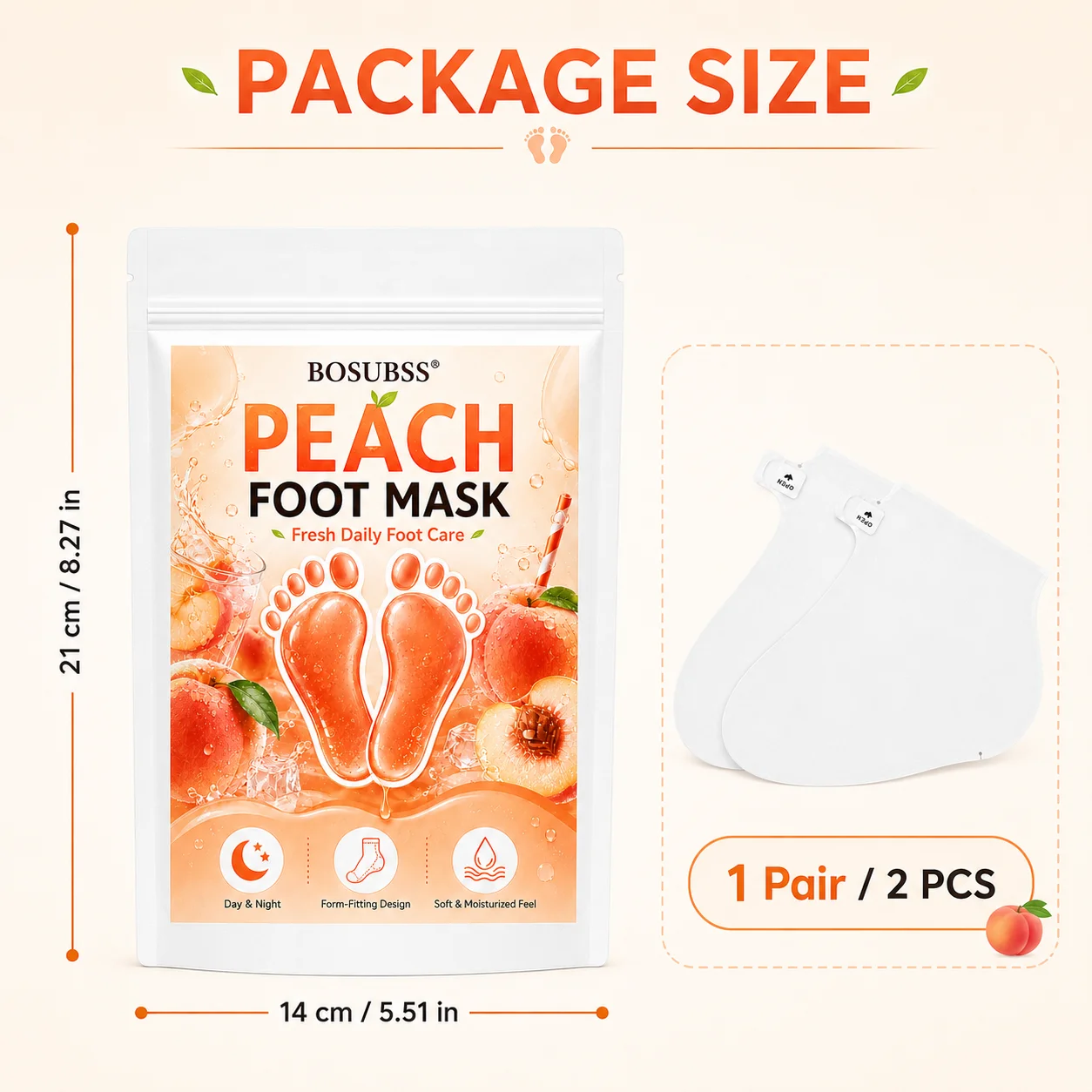Peach Foot Mask Socks 1 Pair Moisturizing Foot Care Booties with Adjustable Ankle Tabs for Dry Feet Home Foot Care Treatment view 6