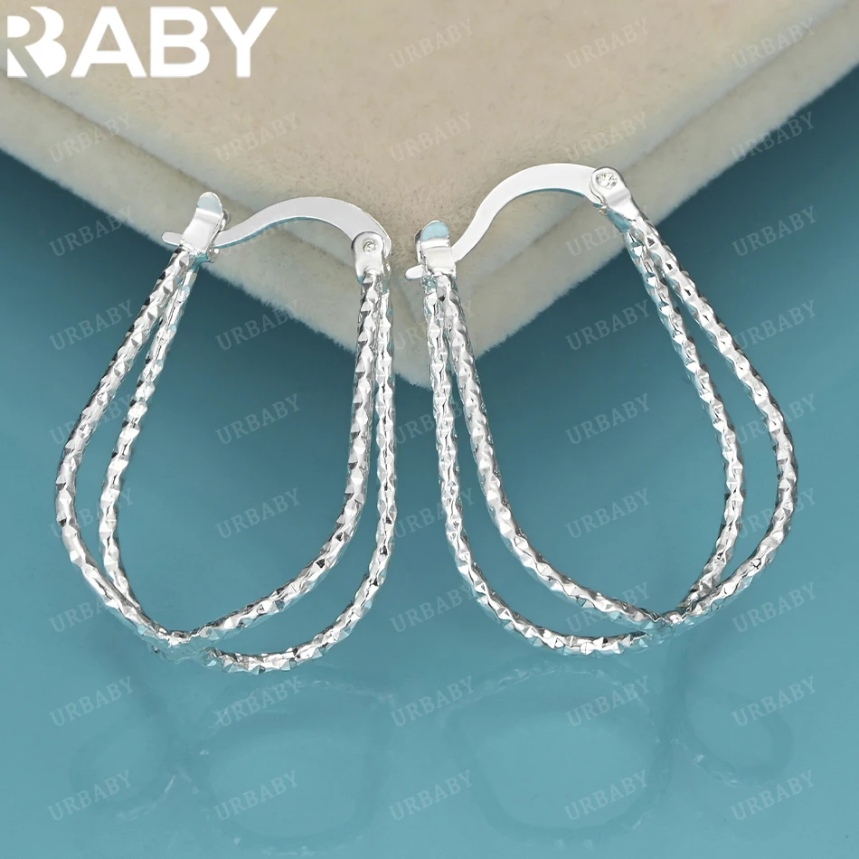 

URBABY стерлингового серебра 925 пробы, роскошные серьги-кольца с линиями для женщин, свадебные, помолвочные, вечерние, модные, очаровательные ювелирные изделия, подарок